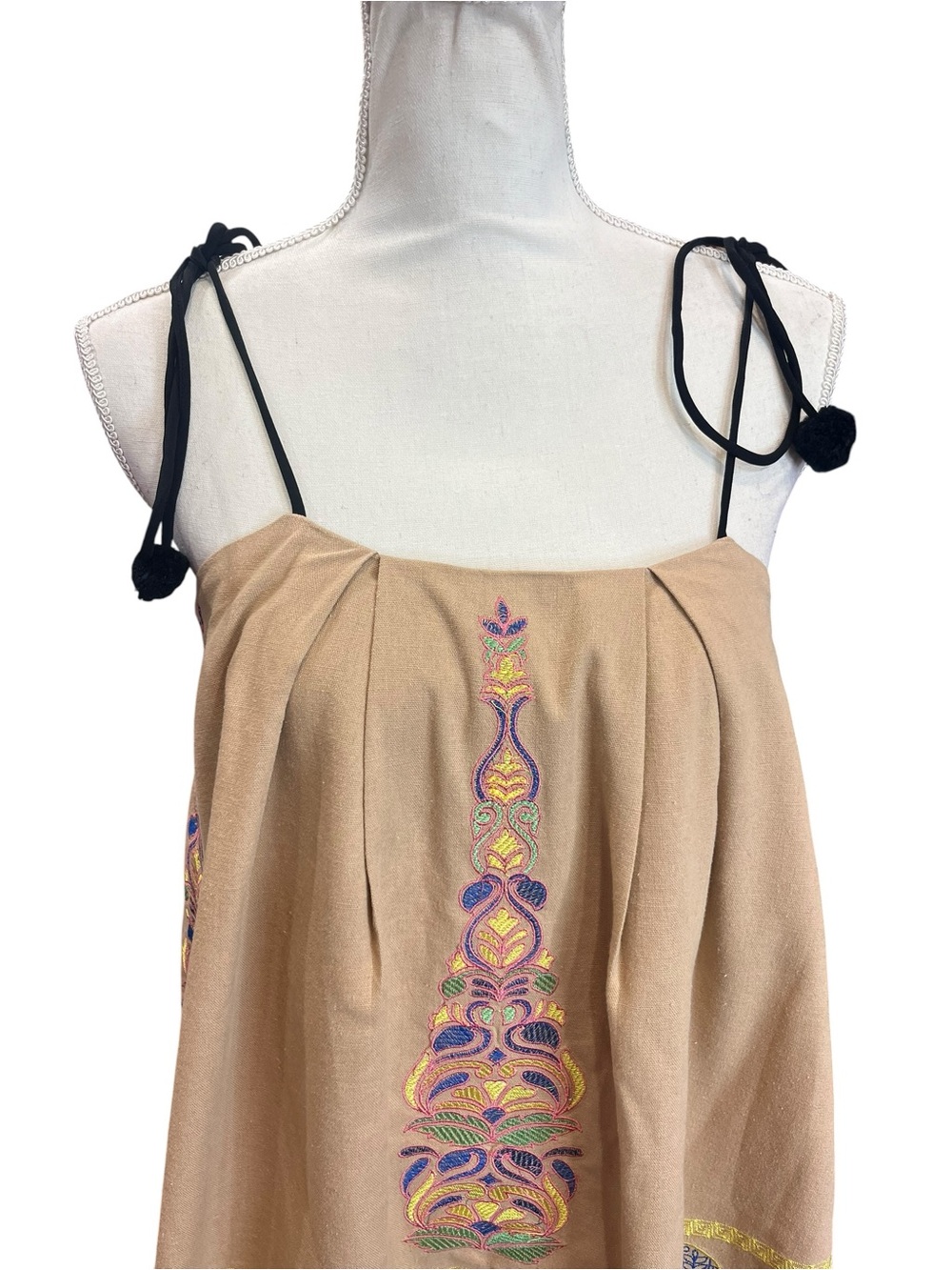 Endless Rose Embroidered Pom Pom Tie Strap Swing Tank Top Boho Festival S - Picture 3 of 10